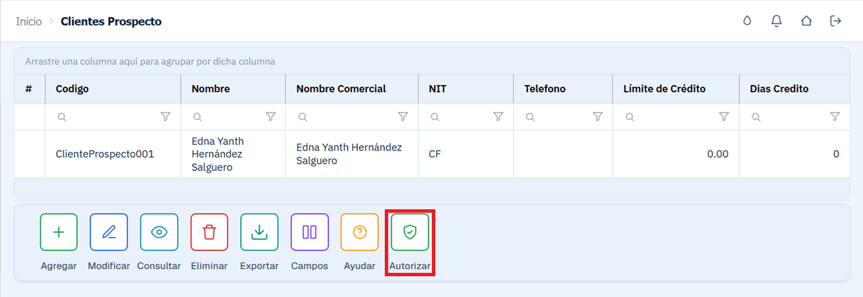 Cuentas Por Cobrar Clientes Prospecto Autorizar