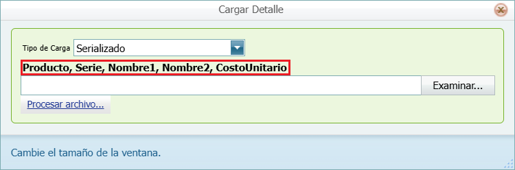Ingreso con Costo Masivo Serializado