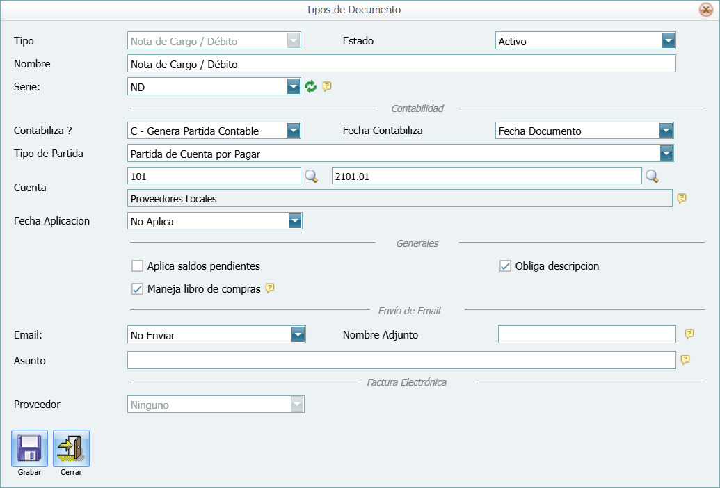 Contabilidad Enlaces Estructura Tipo CXP Tipo Ventana Llena