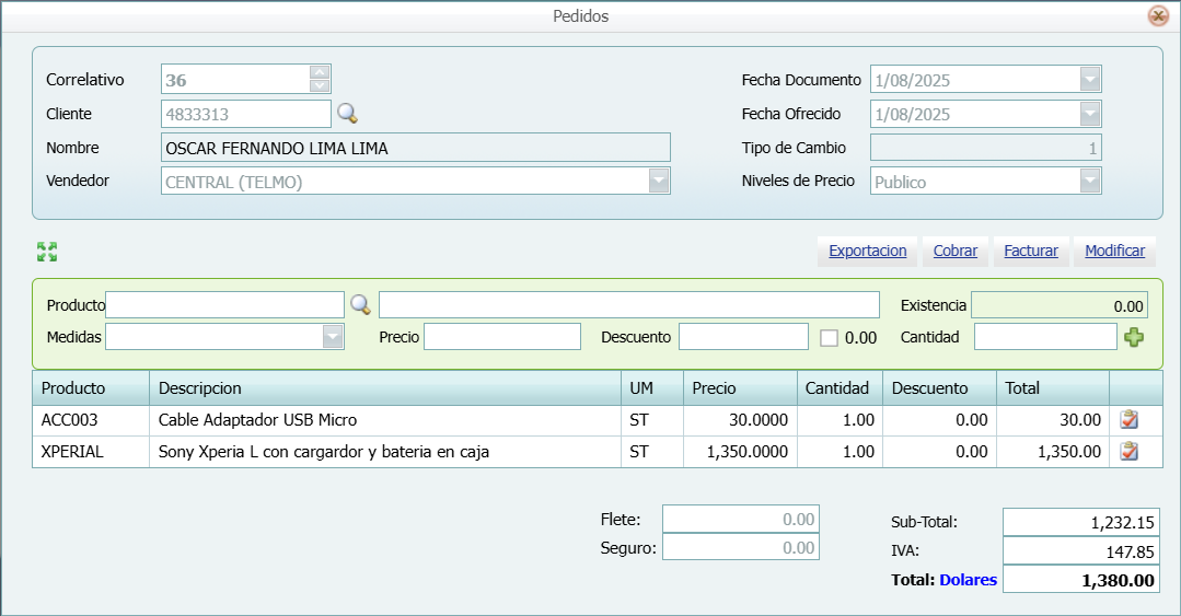 Facturacion Pedido Lleno