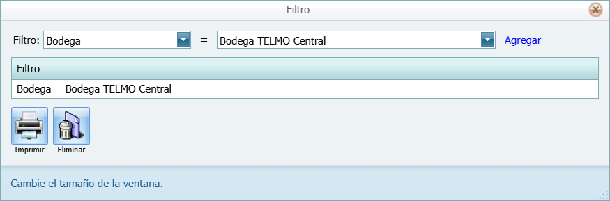 Reporte Inventario Ventana