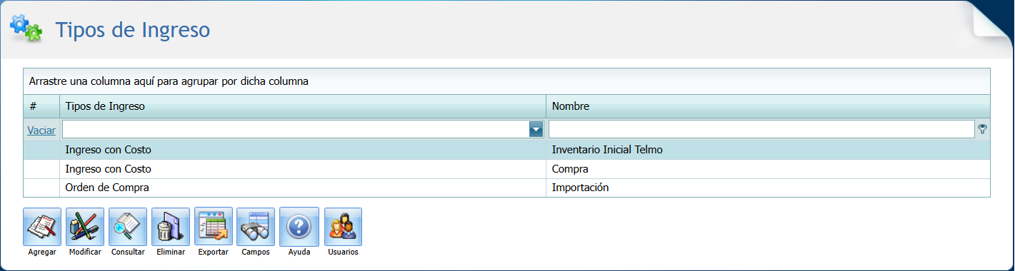 Tipo de Ingreso Seleccion
