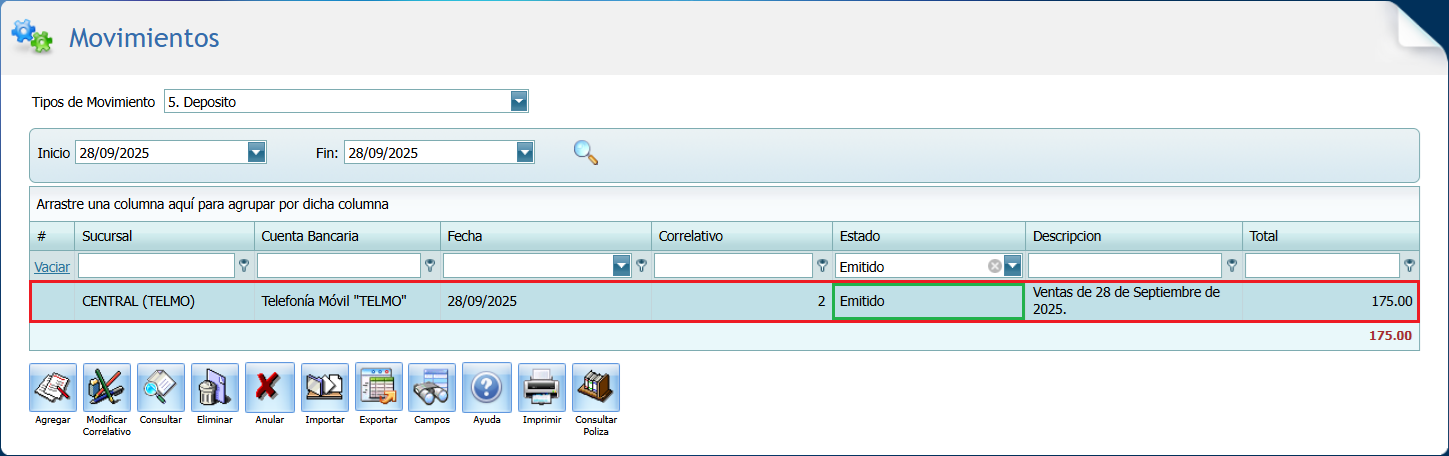 Bancos Movimiento Deposito