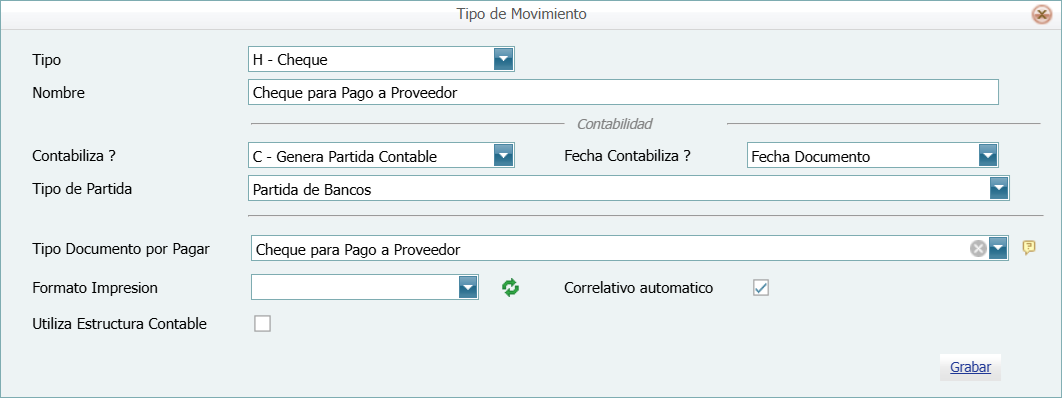 Contabilidad Enlaces Estructura Banco Tipo Movimiento Ventana