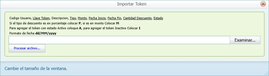 Facturacion Descuentos Token Importar