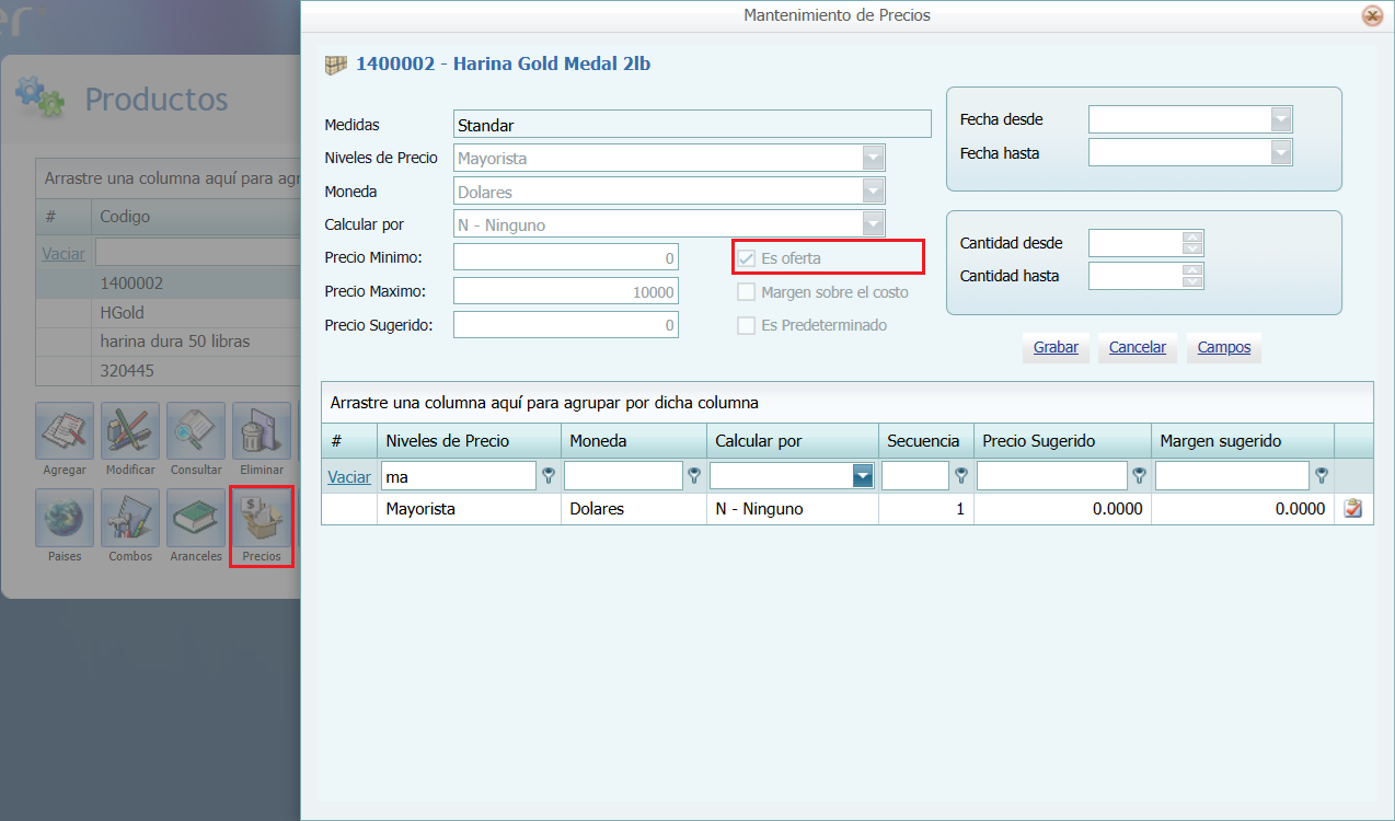 Facturacion Descuentos Puntos de Descuento Producto Oferta