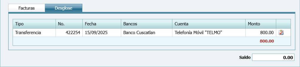Cuentas por Cobrar Recibo Desglose