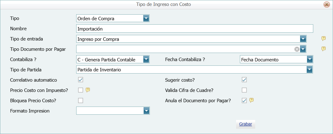 Contabilidad Enlaces Tipos de Ingreso Ventana