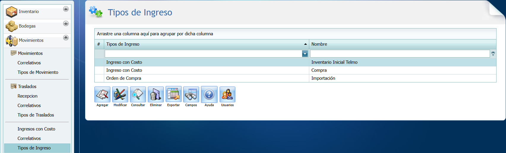 Tipos de Ingreso Lleno
