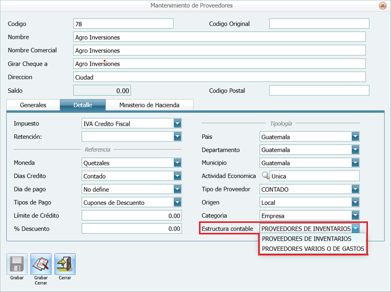 Contabilidad Enlaces Estructura CXP Proveedor