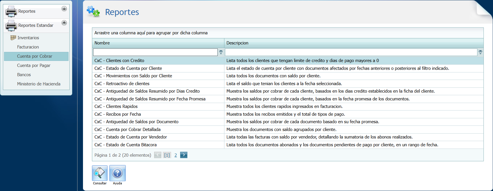 Reporte Estandar Cuenta por Cobrar