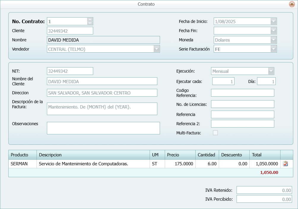 Cuentas por Cobrar Contratros Proyectar Consultar