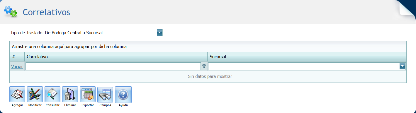Correlativo para Tipos de Traslados Seleccion