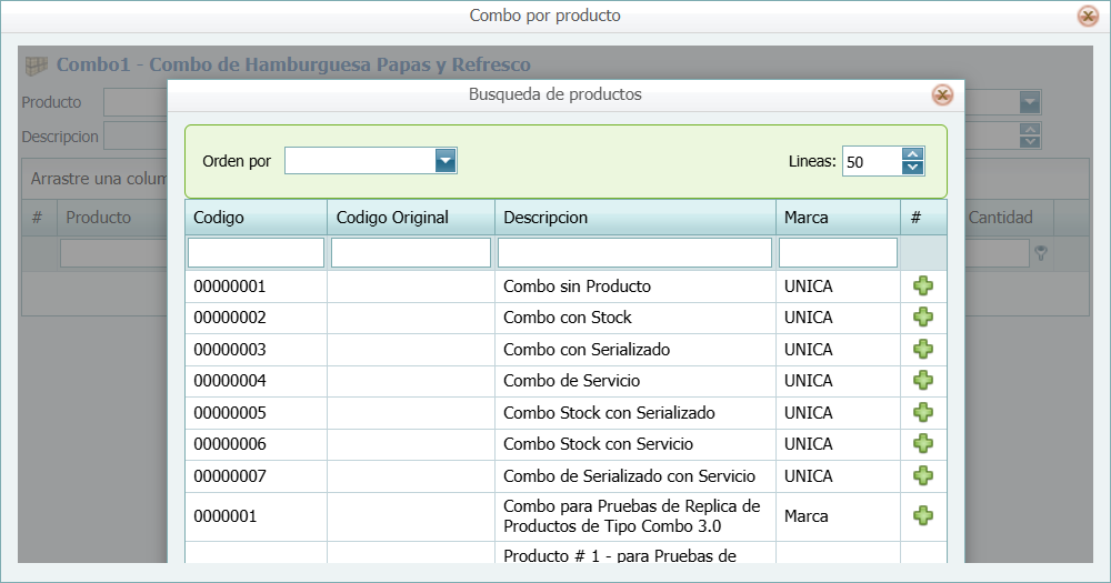 Combo Busqueda Producto