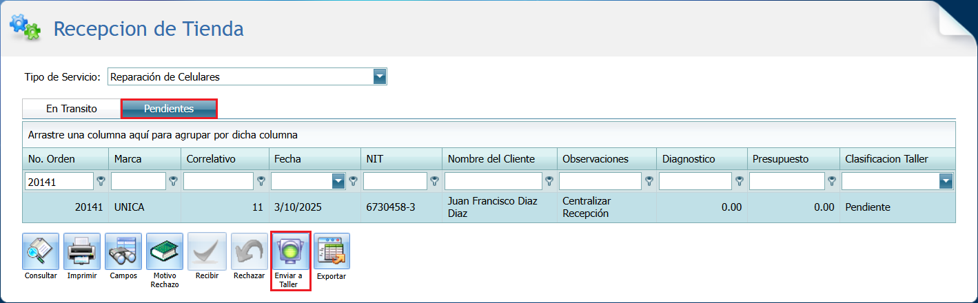 Servicio Tipo Pendientes