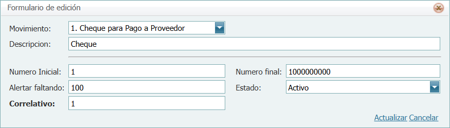 Bancos Documento Banco Correlativo Lleno