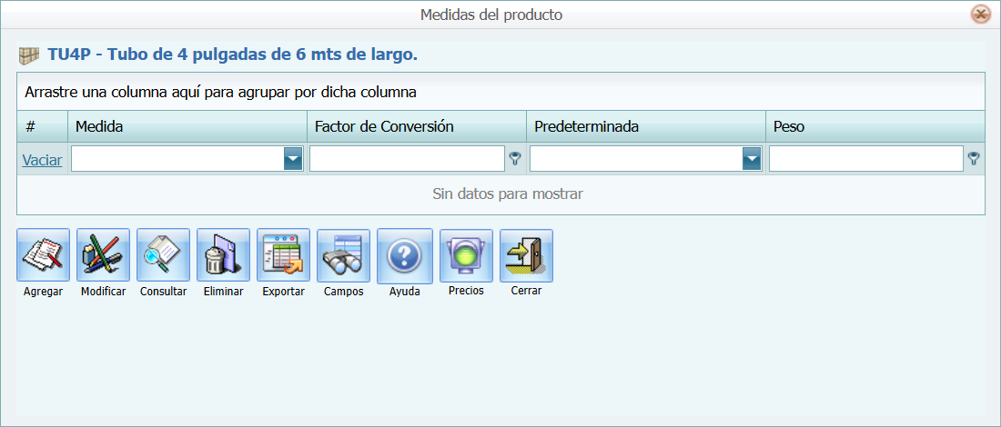 Precio Producto Medida