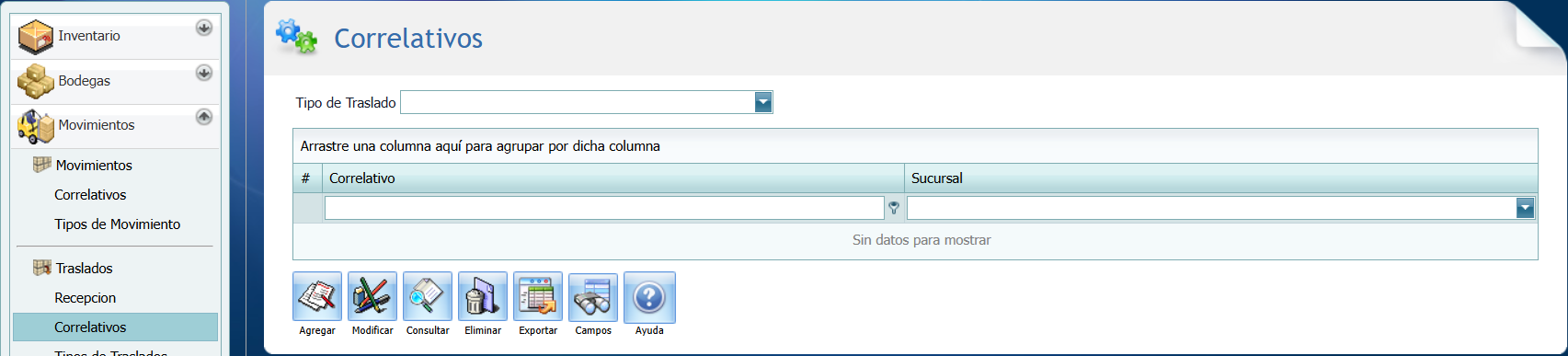 Correlativo para Tipos de Traslados