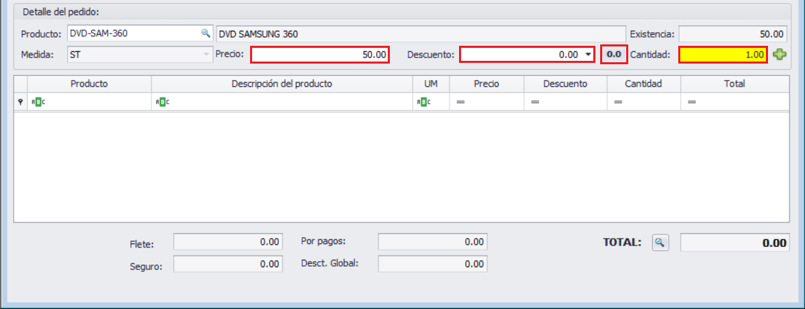 GOM server Pedido Producto