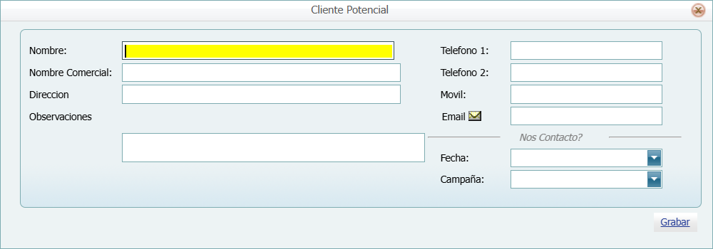 Cuentas por Cobrar Crm Cliente Potencial Ventana