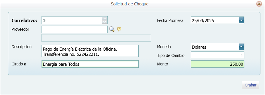 Bancos Solicitud Cheque Lleno