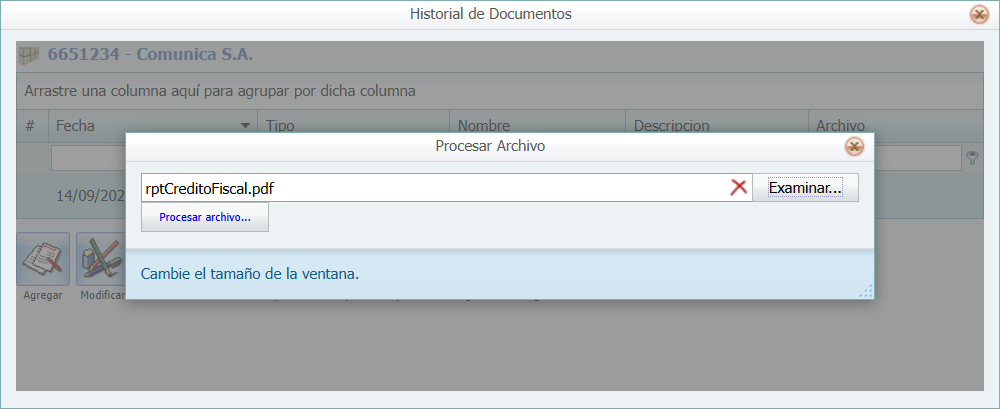 Cuentas por Pagar Proveedor Archivo Cargar Ventana