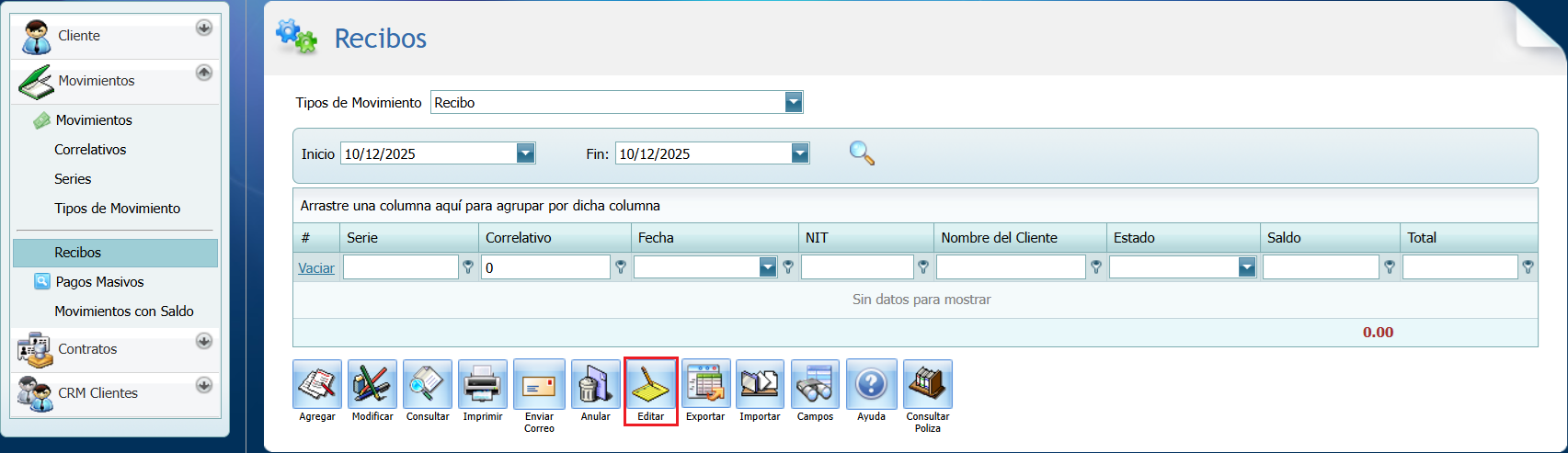 Cuentas por Cobrar Recibo Editar
