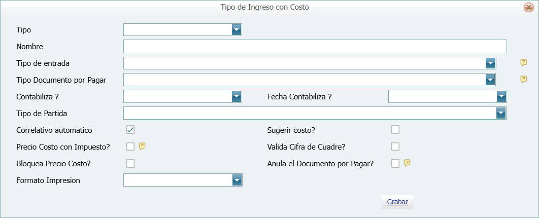 Tipos de Ingreso Nuevo