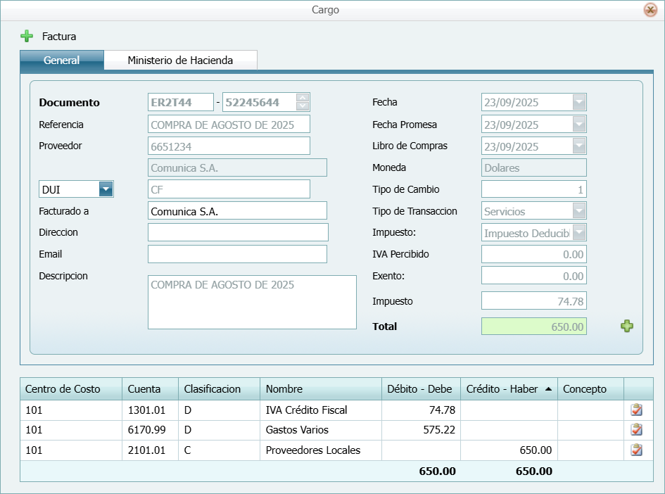 Cuantas Por Pagar Cargo Importar Ventana Llena