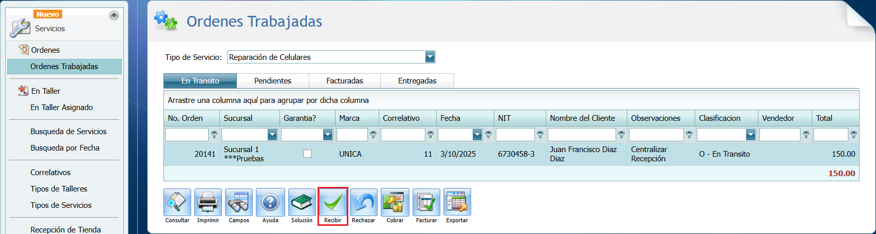 Servicio Ordenes Trabajadas En Transito