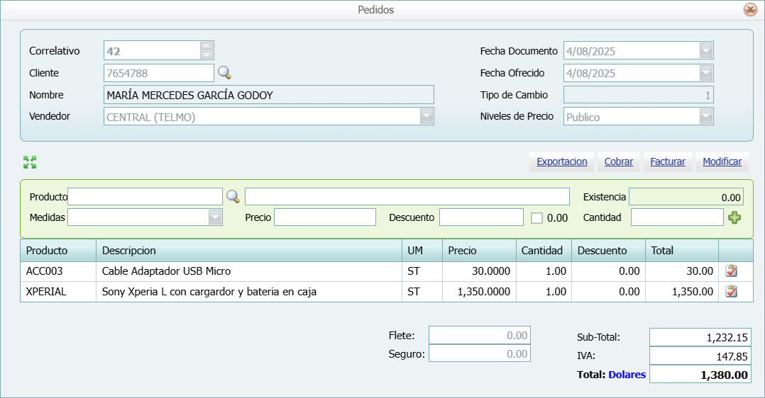 Facturacion Pedido Nuevo Credito Lleno