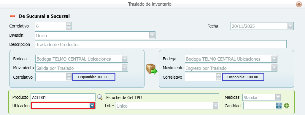 Inventario Traslado con Ubicacion Producto