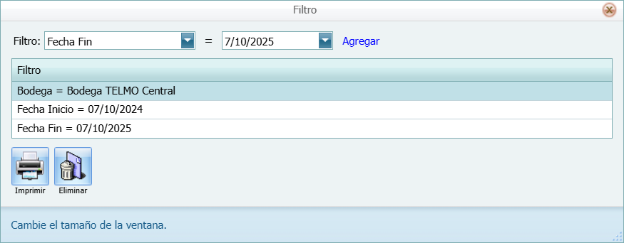 Reporte Estandar Inventario Filtro