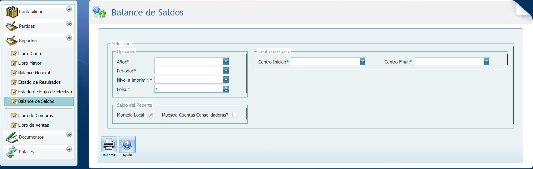 Contabilidad Reportes Balance de Saldos