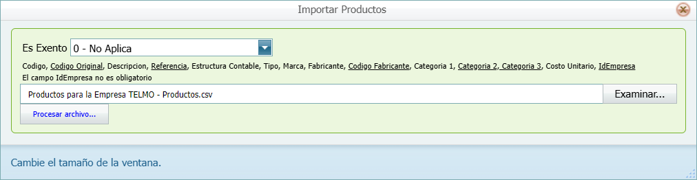 Producto Nuevo Masivo Excel 5 Examinar y Procesar archivo...
