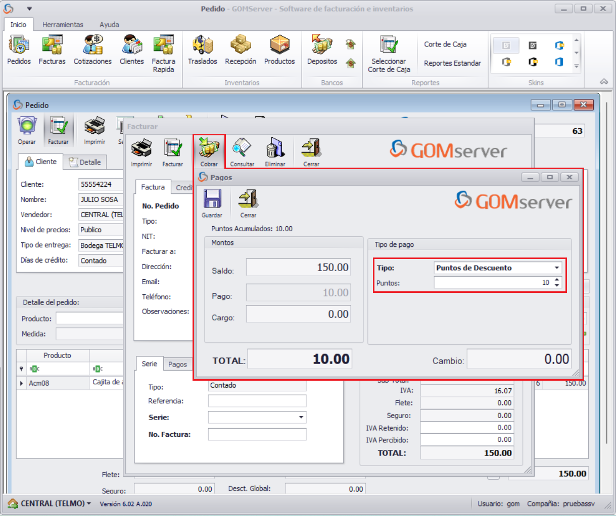 GOMserver Puntos de Descuento Canje