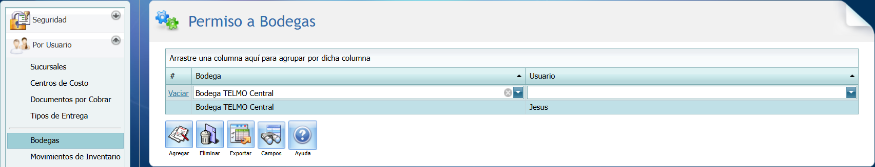 Seguridad Por Usuario Bodegas