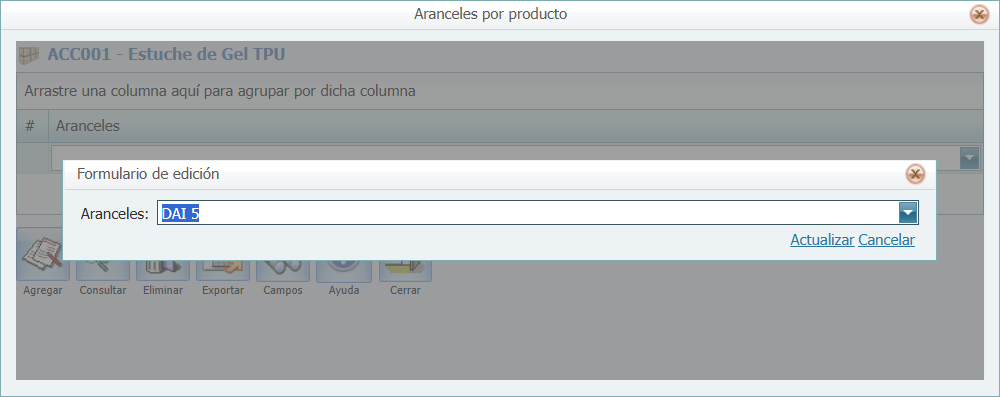 Inventario Producto Aranceles Agregar