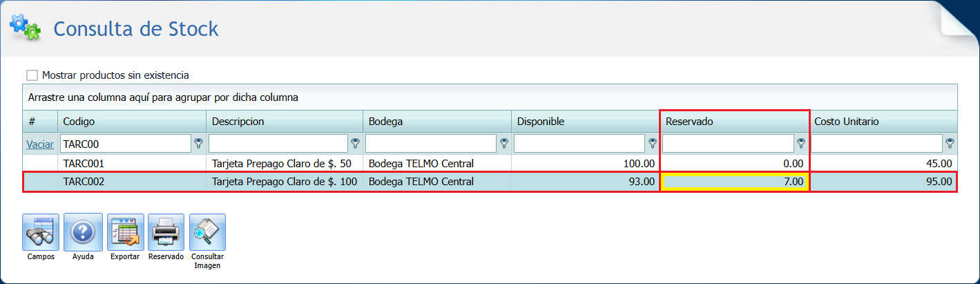 Inventario Stock Reservado