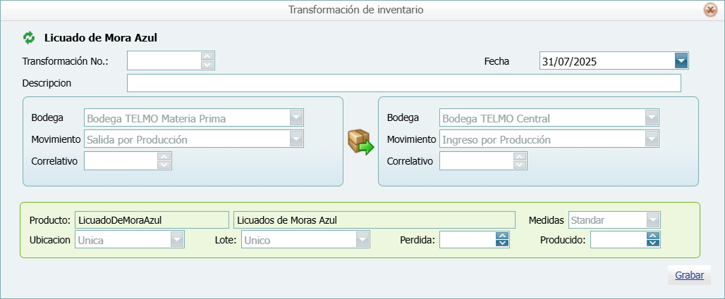 Receta Transformación en Blanco