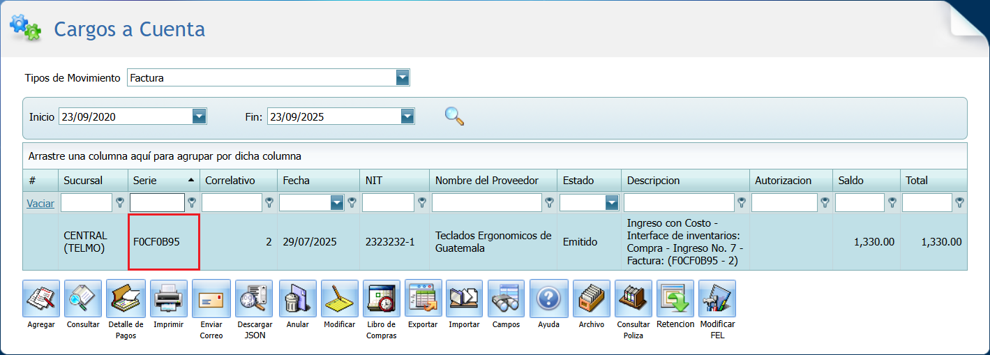 Cuantas Por Pagar Cargo Factura Cambio