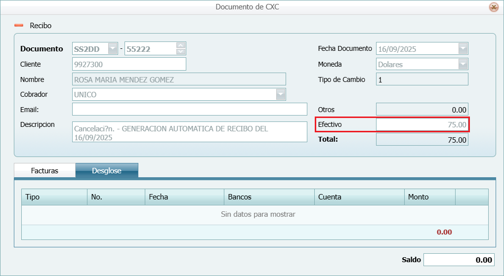 Cuentas por Cobrar Recibo Importar Carga Lista Efectivo