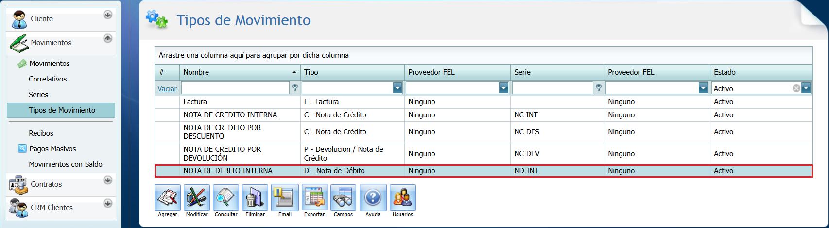 Cuentas por Cobrar Tipo de Movimiento Permisos