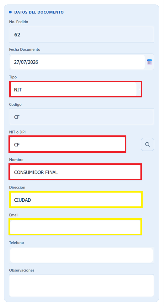 Inicio Facturacion Facturacion Pedidos Factura Tipo