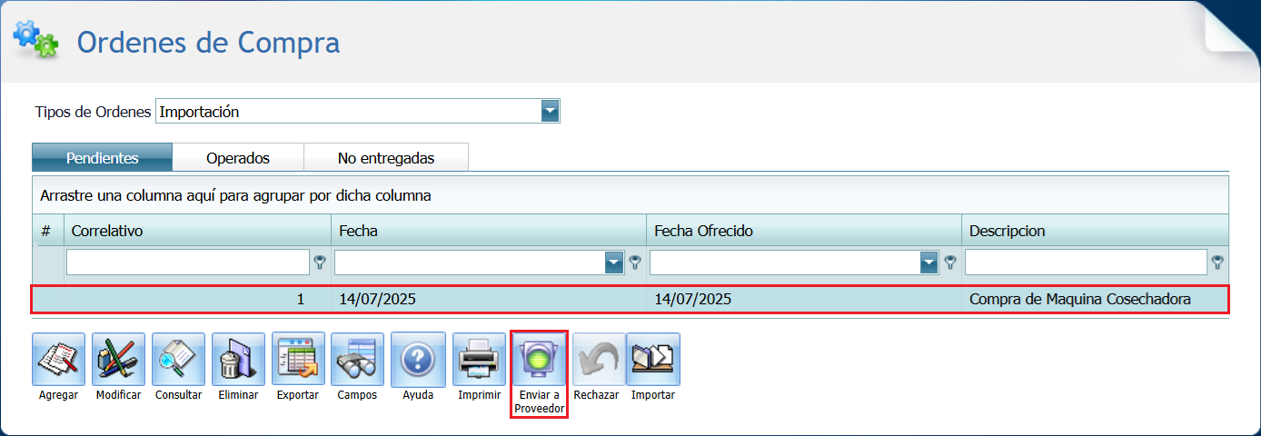 Compra Ordenes Enviar a Proveedor