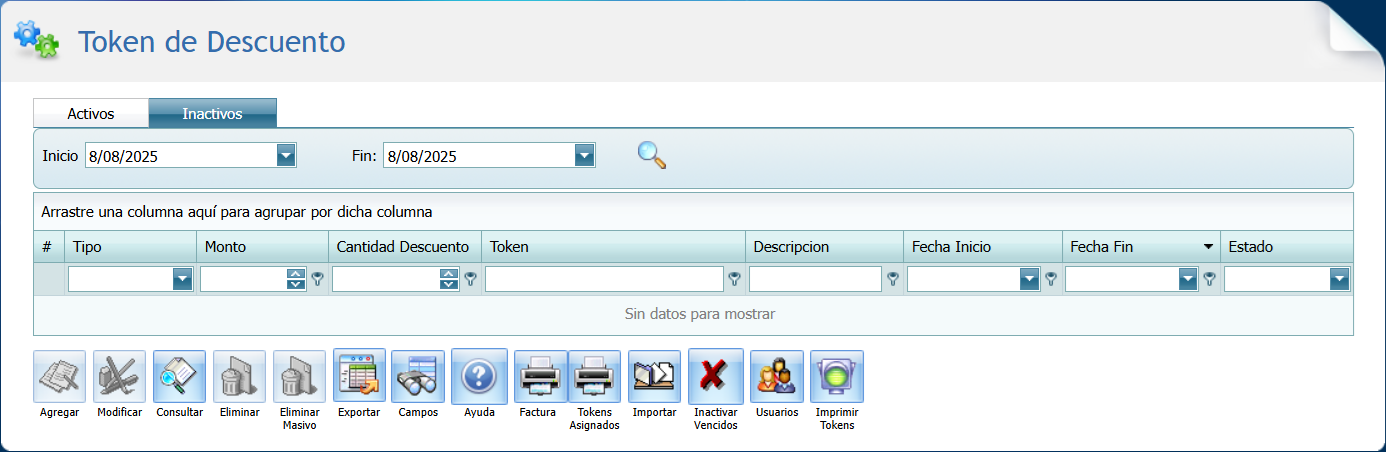 IFacturacion Descuentos Token Inactivos