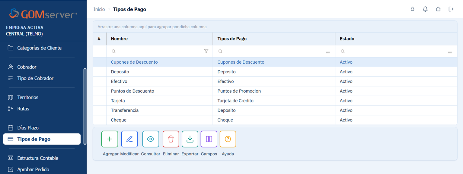 Cuentas Por Cobrar Tipos de Pago