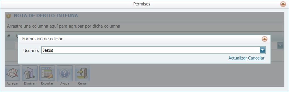 Cuentas por Cobrar Tipo de Movimiento Permisos Agregar Usuario