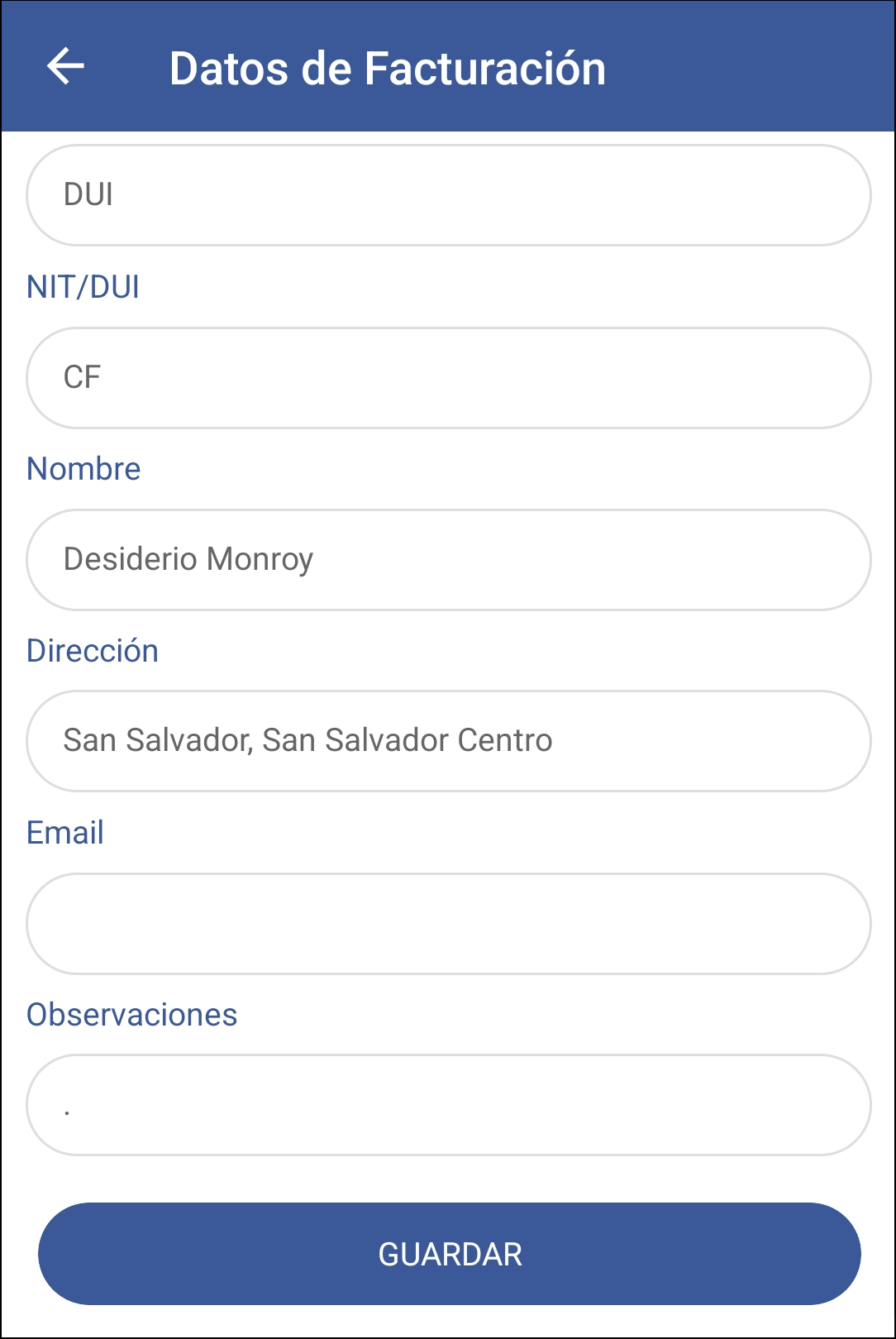 GOMserver App Pedidos Totales Datos Factura 1