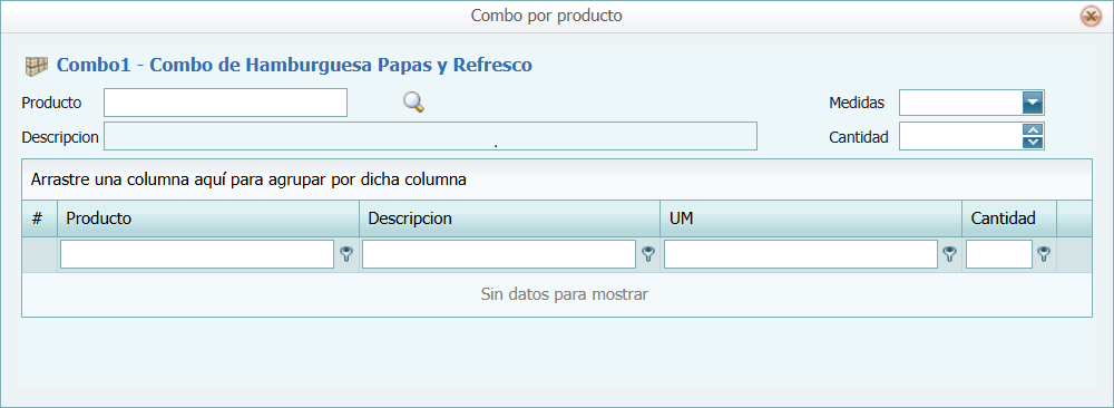 Pantalla Combo Vacia